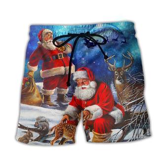 Christmas Santa Claus Xmas Is Coming Sky Night Art Style Beach Short - Seseable
