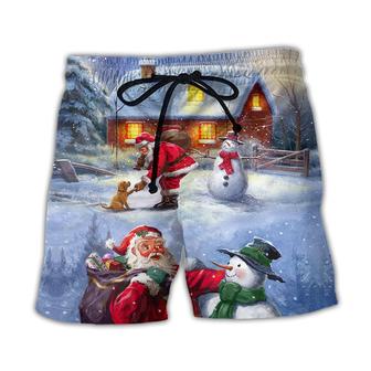 Christmas Santa Love Snowman In The Village Gift For Xmas Beach Short - Seseable