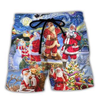 Christmas Santa Snow Night Merry Xmas Beach Short - Seseable