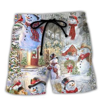 Christmas Snowman Merry Xmas Beach Short - Seseable