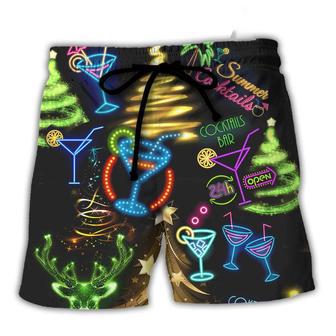 Cocktail Christmas Neon Art Drinking Beach Short - Seseable