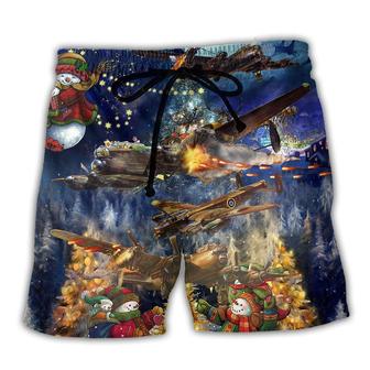 Combat Aircrafts Merry Christmas Awesome Beach Short - Seseable