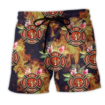 Firefighter Tropical Floral Colorful Beach Short - Seseable