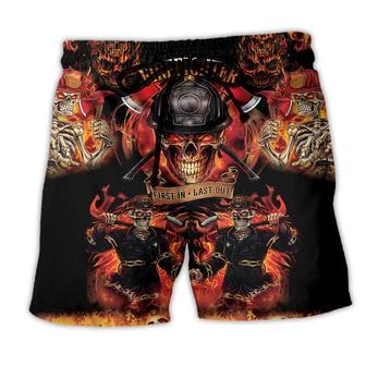 Firefighters On Fire Love Life Red And Black Beach Short - Seseable