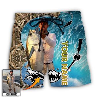 Fishing Blue Water Cool Custom Photo Personalized Beach Short - Seseable