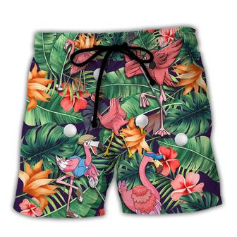 Golf Funny Flamingo Playing Golf Talk Birdie To Me Tropical Golf Lover Beach Short - Seseable