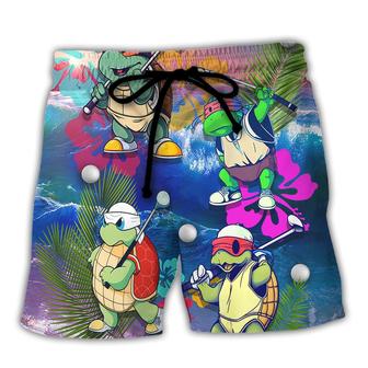 Golf Funny Turtle Playing Golf In The Beach I'd Tap That Golf Lover Beach Short - Seseable