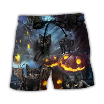 Halloween Black Cat Dark Night Style Beach Short - Seseable