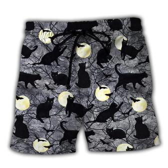 Halloween Black Cat Pattern Beach Short - Seseable