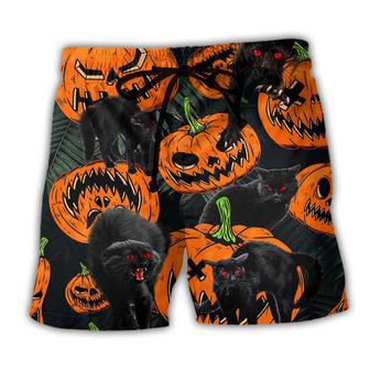 Halloween Black Cat Pumpkin Scary Tropical Beach Short - Seseable