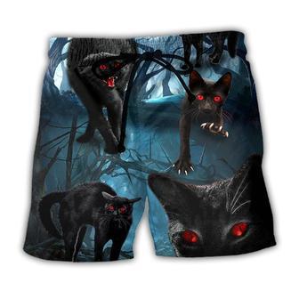 Halloween Black Cat Scary Style Beach Short - Seseable