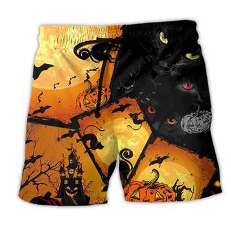 Halloween Black Cat With Yellow Beach Short - Seseable