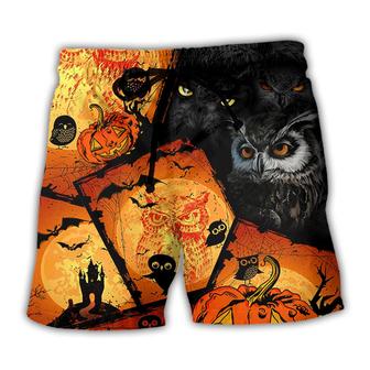 Halloween Owl Pumpkin Scary Beach Short - Seseable