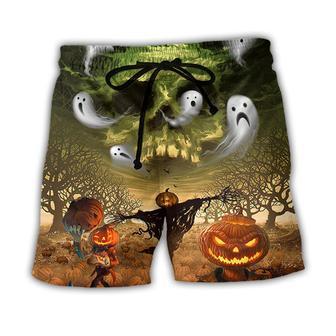 Halloween Pumpkin Crazy Ghost Style Beach Short - Seseable