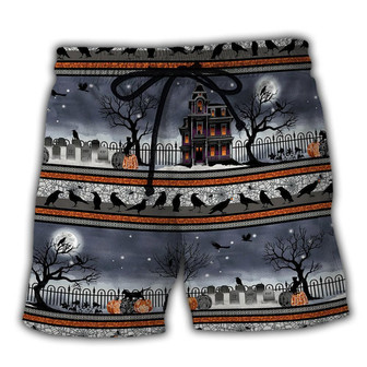 Halloween Spooky Night Border Beach Short - Seseable