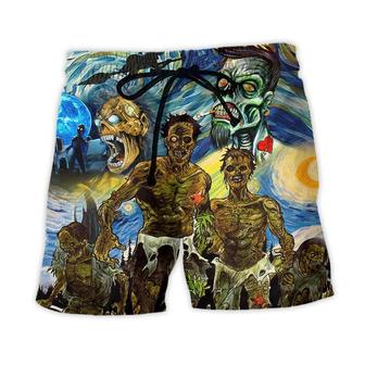 Halloween Zombie Crazy Starry Night Funny Boo Art Style Beach Short - Seseable