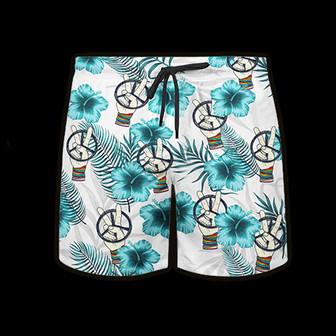 Hippie 2 Fingers And Peace Sign Blue Blue Pastel Flower Beach Short For Men, Women | Seseable UK