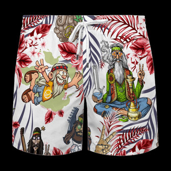 Hippie America Flag, Flower And Peace Sign Art Characters Beach Short | Seseable CA