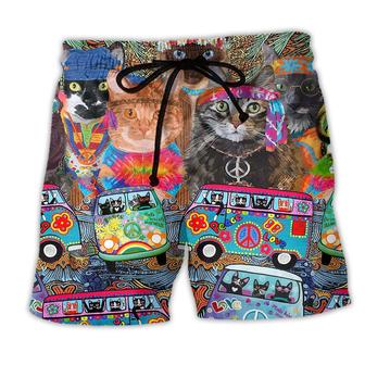 Hippie Cats Peace Life Color Fun And Cute Beach Short - Seseable