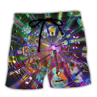 Hippie Funny Guitar Music Colorful Beach Short - Seseable