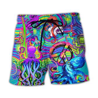 Hippie Funny Octopus Colorful Tie Dye Art Style Beach Short - Seseable