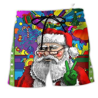Hippie Santa Claus Christmas Santa Wear Glasses Beach Short - Seseable