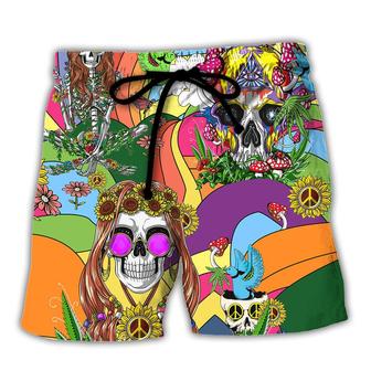 Hippie Skull Peace Life Color So Funny Beach Short - Seseable