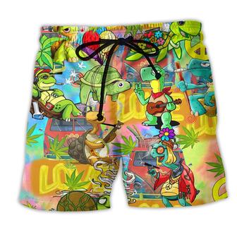 Hippie Turtle Peace Life Colorful So Funny Beach Short - Seseable