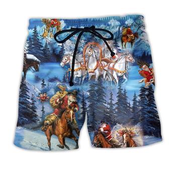 Horse And Santa Love Christmas Cold Weather Beach Short - Seseable