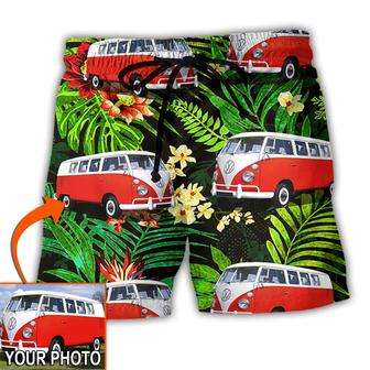 Personalized Hippie Van Volkswagen Camper Van Tropical Flower Custom Photo Beach Short | Favorety