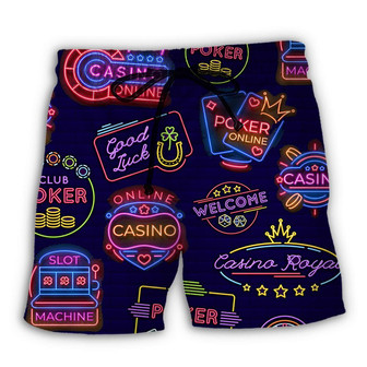 Poker Neon Casino Art Beach Short - Seseable