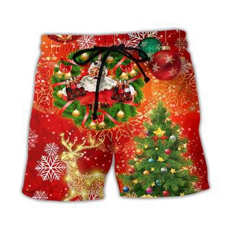 Santa Claus Drinking Christmas Tree Red Light Beach Short - Seseable