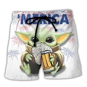 SW Baby Yoda With Beer Beach Short Family | Favorety