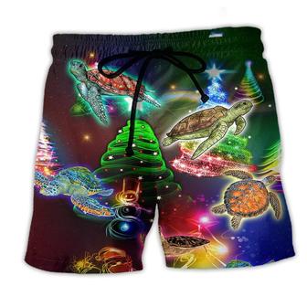Turtle Neon Light Merry Christmas Awesome Colors Beach Short - Seseable
