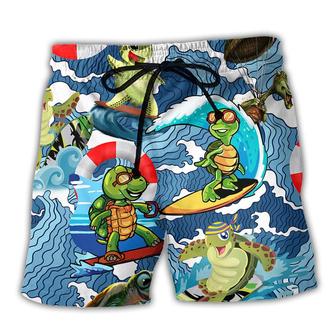 Turtle Surf Happy Style Funny Beach Short - Seseable