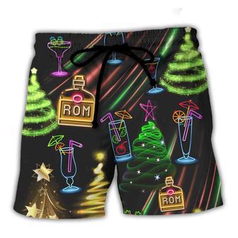 Wine Rum Christmas Neon Art Drinking Beach Short - Seseable