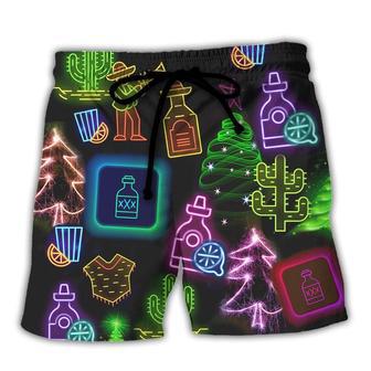 Wine Tequila Christmas Neon Art Drinking Beach Short - Seseable