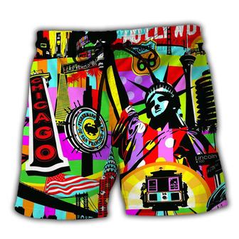 America Travel Colorful Style Beach Short - Seseable