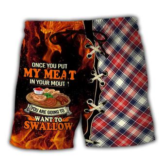 Food Barbecue Grill Once You Put My Meat In Your Mouth Beach Shorts - Seseable