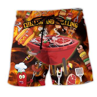 Food Chilling and Grilling BBQ Party Red Style Beach Shorts - Seseable
