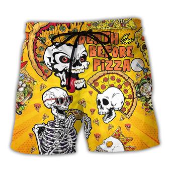 Food We're Death Before Pizza Skull Beach Shorts - Seseable