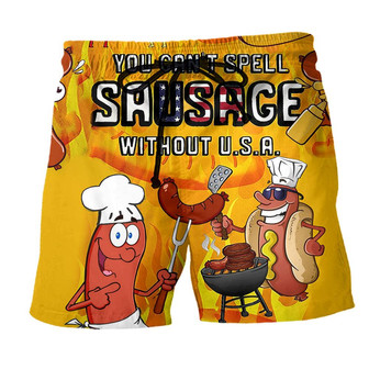 Food You Can't Spell Sausage Without USA Beach Shorts - Seseable