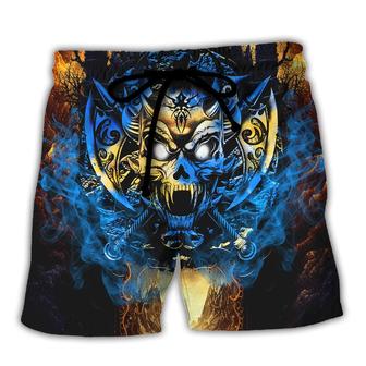 Skull Blue Fire My Give A Fuck Is Broken But My Go Fuck Yourself Is Fully Functional Beach Short - Seseable