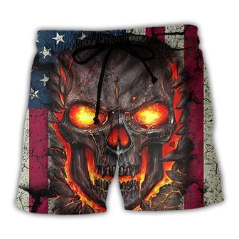 Skull Burning Angry American Flag Vintage Beach Short - Seseable