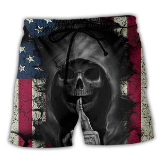 Skull Dark American Flag Vintage Beach Short - Seseable