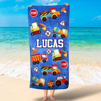 Personalize Cute Cars And Balls Boy Beach Towel - Seseable