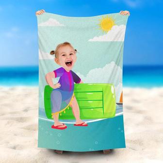 Personalized Airbed Purple Swimsuit Girl Beach Towel - Seseable