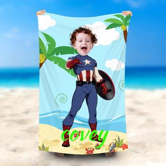Personalized American Captain Boy Sky Beach Towel - Seseable
