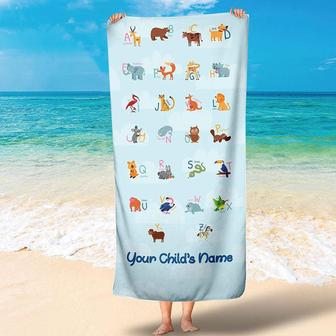 Personalized Animal Alphabet And Name Beach Towel - Seseable