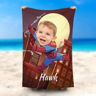 Personalized Baby Spider Boy Beach Towel With Photo - Seseable